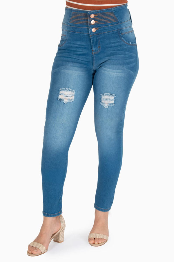 Jeans skinny con pretina de 3 botones