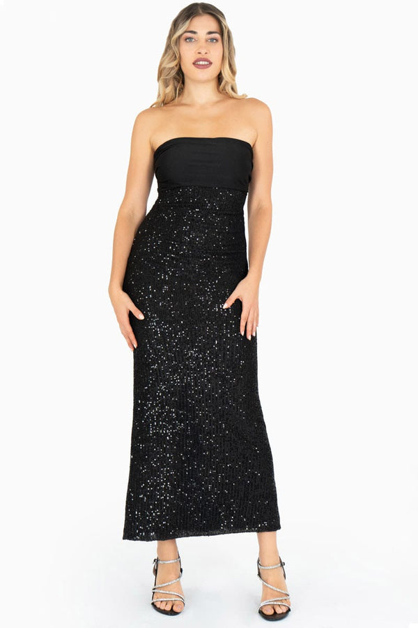 Vestido strapless largo brillante