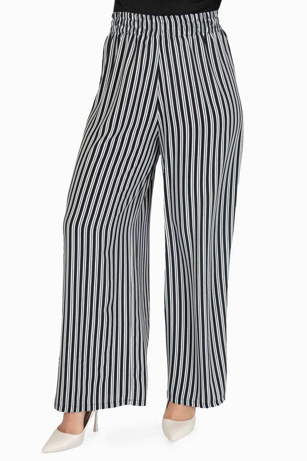Pantalón de rayas con elástico y pierna ancha