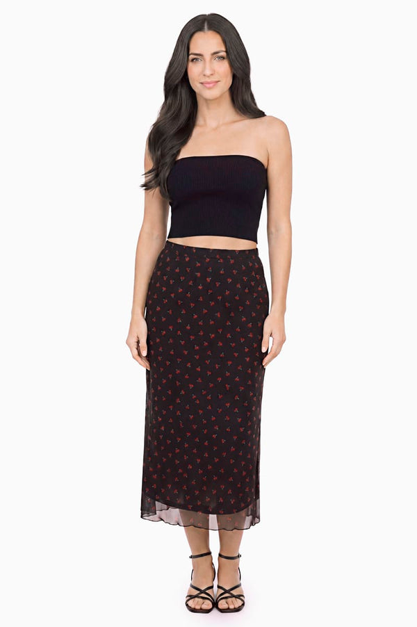 Falda mesh con estampado de cerezas