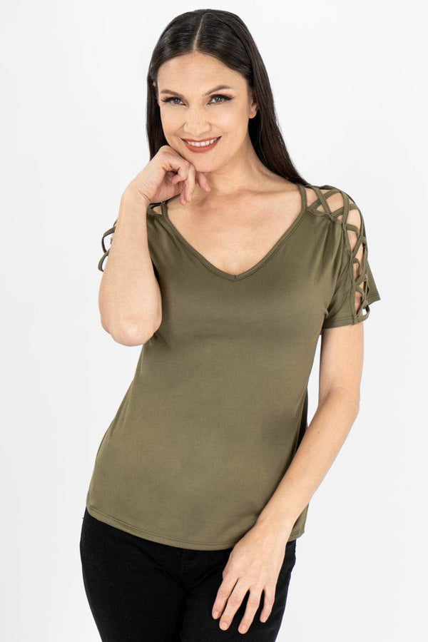 Blusa escote v con cruce en hombro - Santory Ropa (6995043876931)