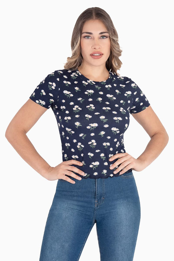Playera floral manga corta