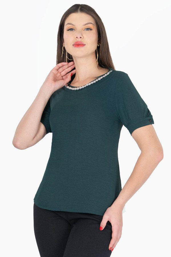 Blusa con collar manga corta - Santory Ropa (7467150442563)