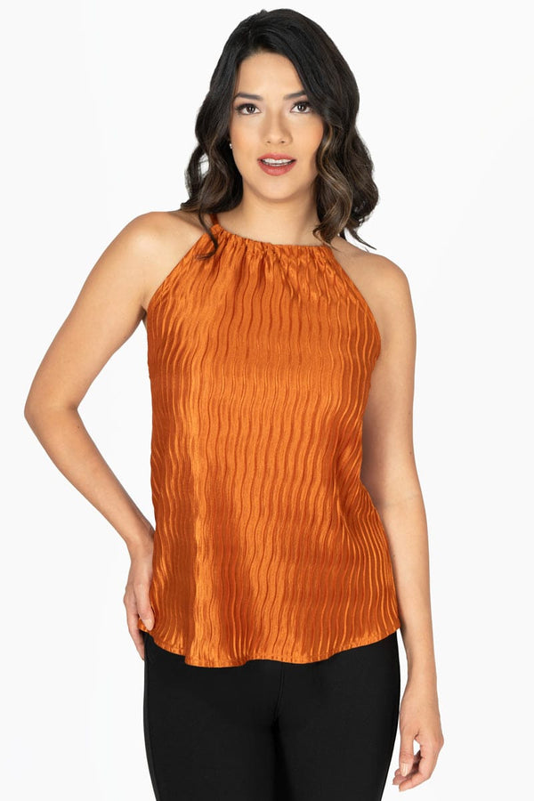 Blusa halter satinada con amarre en espalda