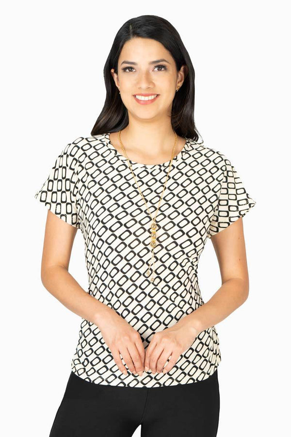 Blusa estampada manga corta diseño tipo cadenas – Blanco - Santory Ropa (7474248646723)