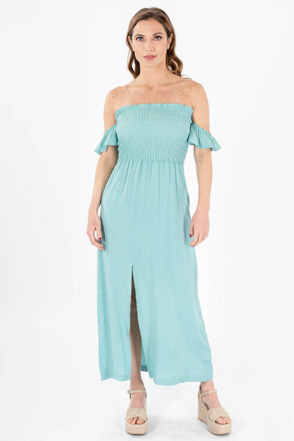 Vestido largo con enresortado - Santory Ropa (6970537803843)