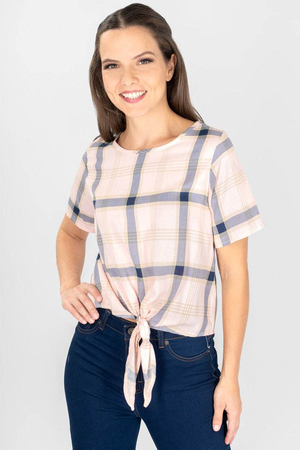 Blusa de cuadros con amarre - Santory Ropa (6995066912835)