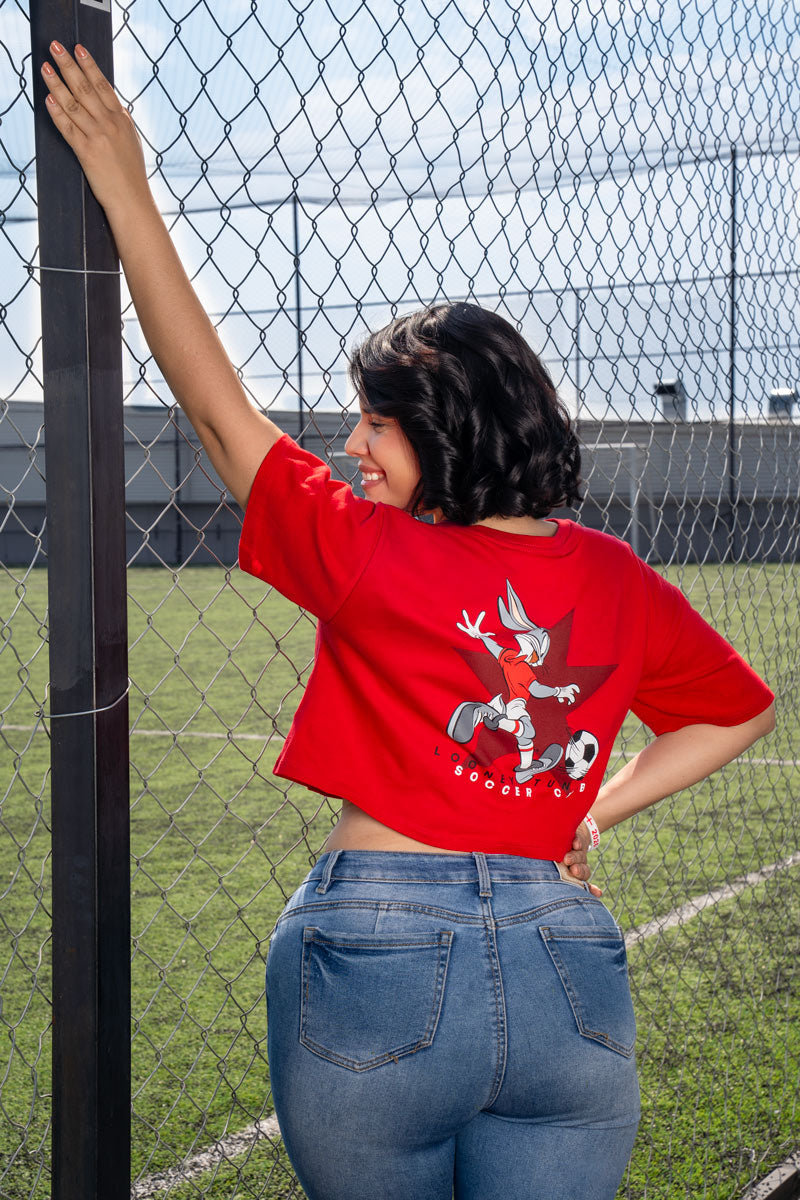 Playera crop oversize mundial