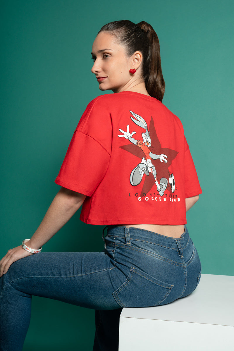 Playera crop oversize mundial