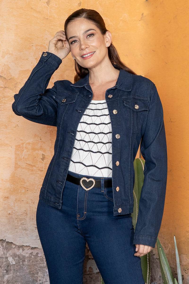 Chamarra de mezclilla con cortes y bolsas - Santory Ropa  (6884124885059)