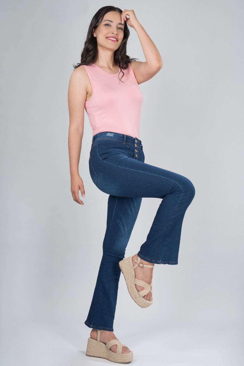 Jeans tiro alto acampanado con bolsas - Santory Ropa  (6665791602755)