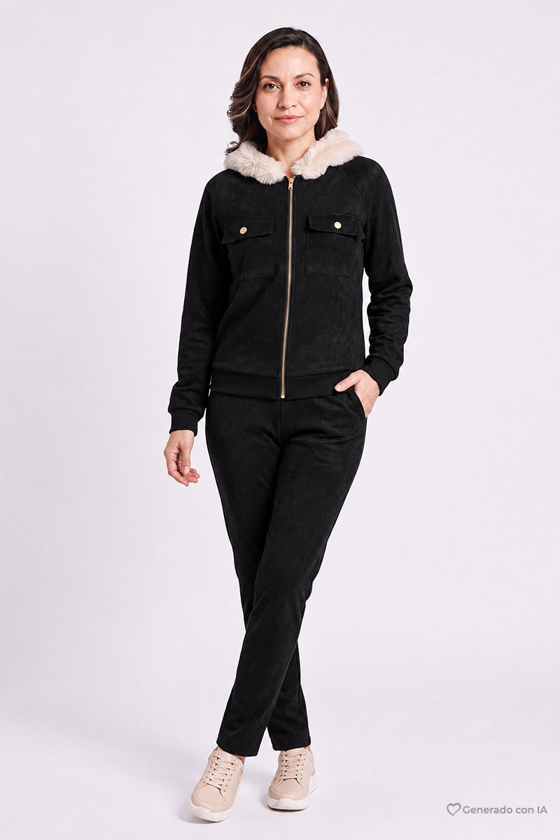 Conjunto chamarra con capucha y pantalón