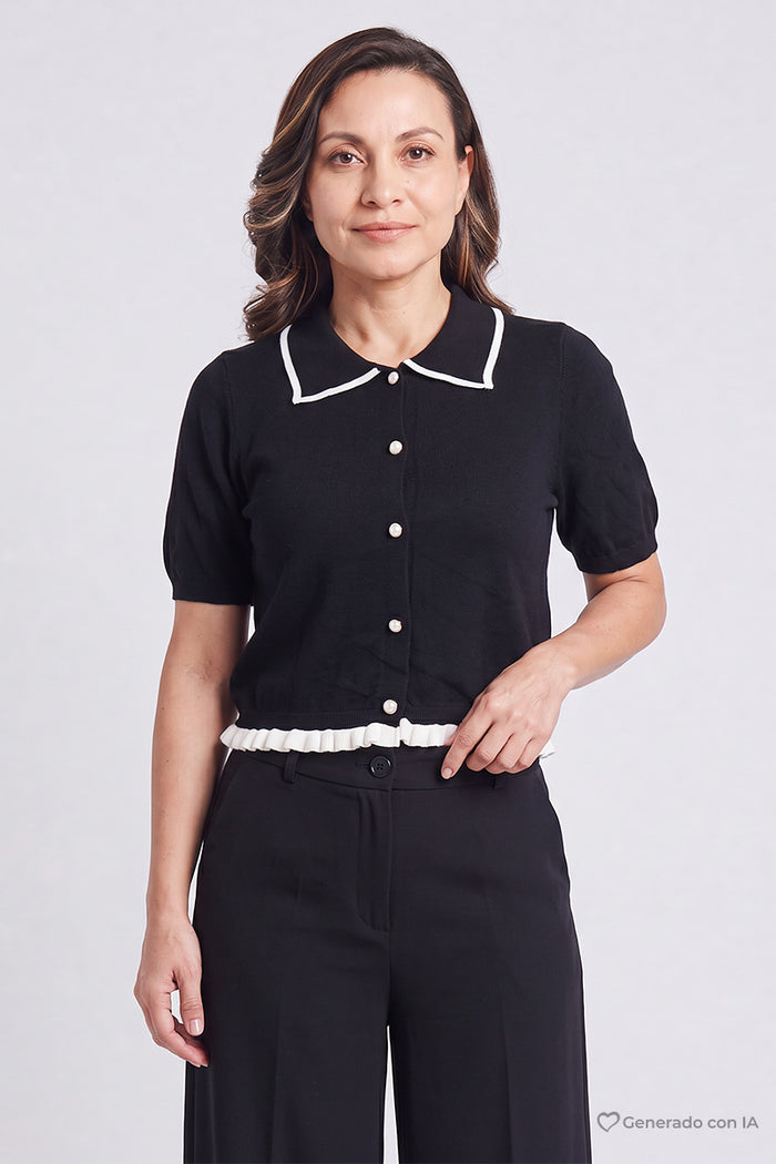 Blusa tejida manga corta y botones