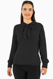 Blusa manga larga con moño en escote