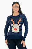 Suéter navideño reno y árbol con puntos