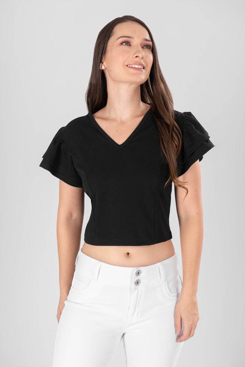 Blusa manga corta con doble olán - Santory Ropa  (7210216292419)