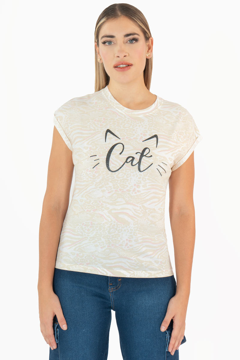 Playera con estampado cuello redondo y manga corta