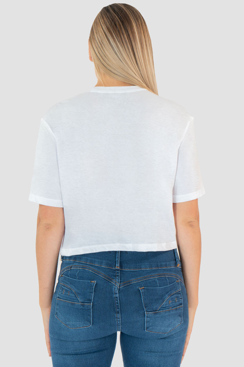 Playera cropped estampada manga corta