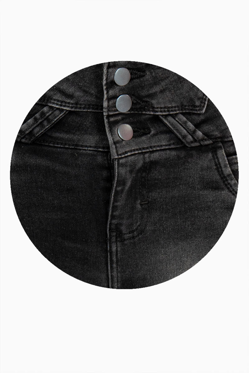 Jeans skinny tiro alto y pretina de 3 botones