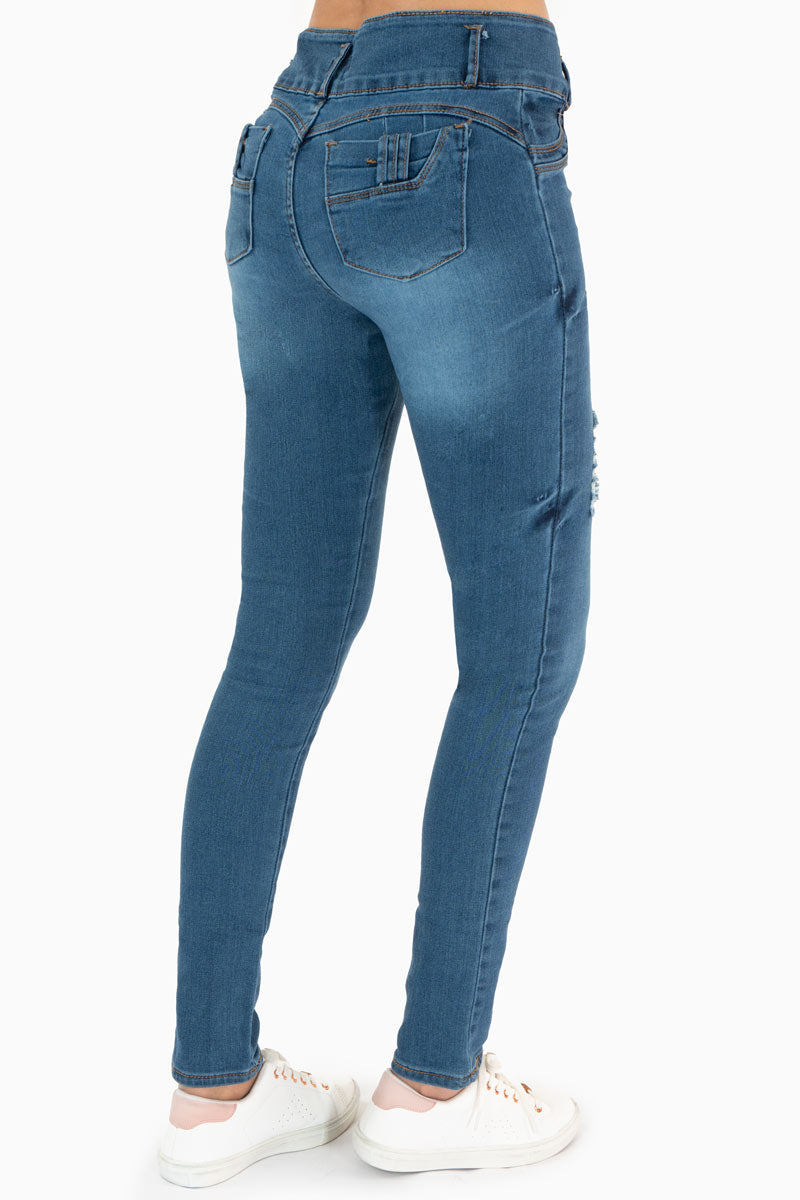 Jeans Skinny Para Mujer de Tiro Alto con Destrucción