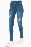 Jeans Skinny Para Mujer de Tiro Alto con Destrucción