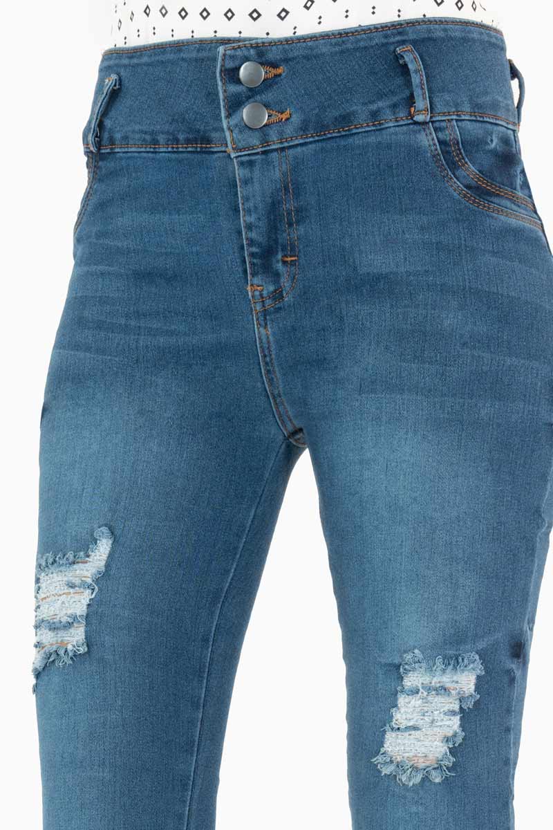 Jeans Skinny Para Mujer de Tiro Alto con Destrucción