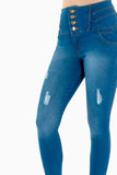 Jeans skinny tiro medio con 4 botones y destrucción