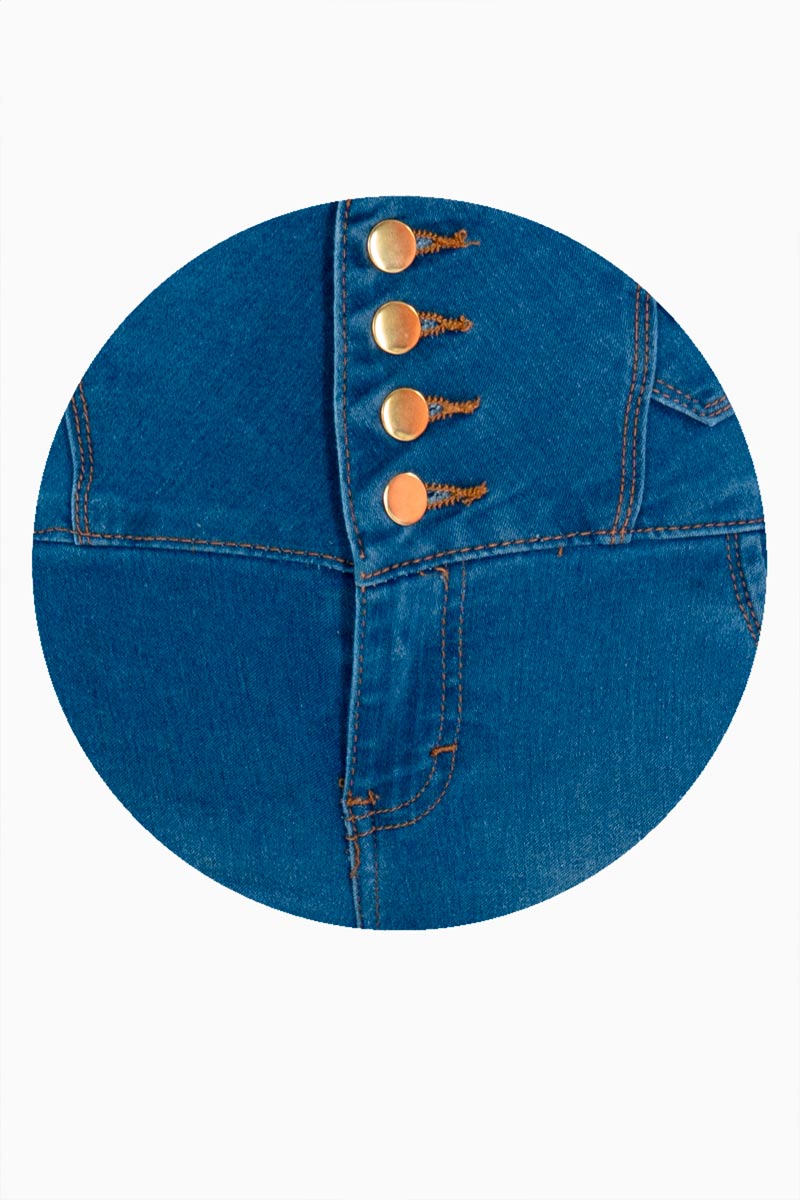 Jeans skinny tiro medio con 4 botones y destrucción