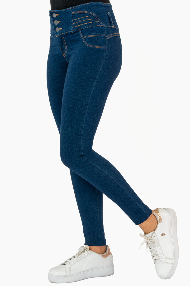 Jeans skinny con pretina ancha