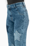 Jeans anchos tiro medio con estrellas en parche