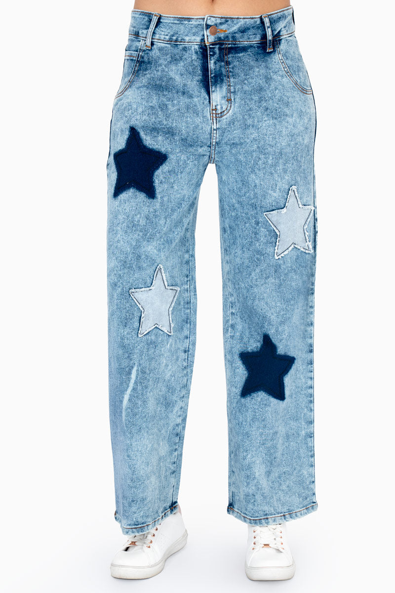 Jeans ancho tiro medio con estrellas