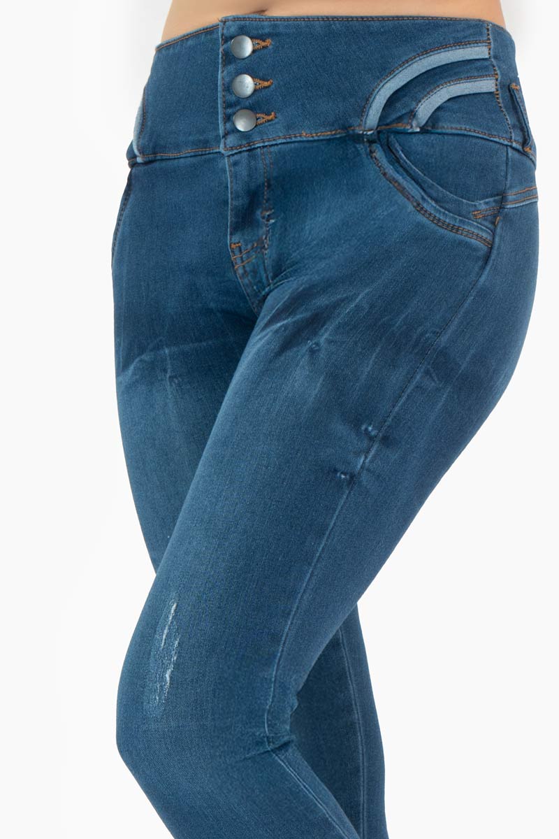 Jeans skinny de tiro alto con triple botón