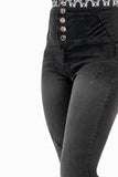 Jeans skinny pretina ancha con 4 botones y destrucción