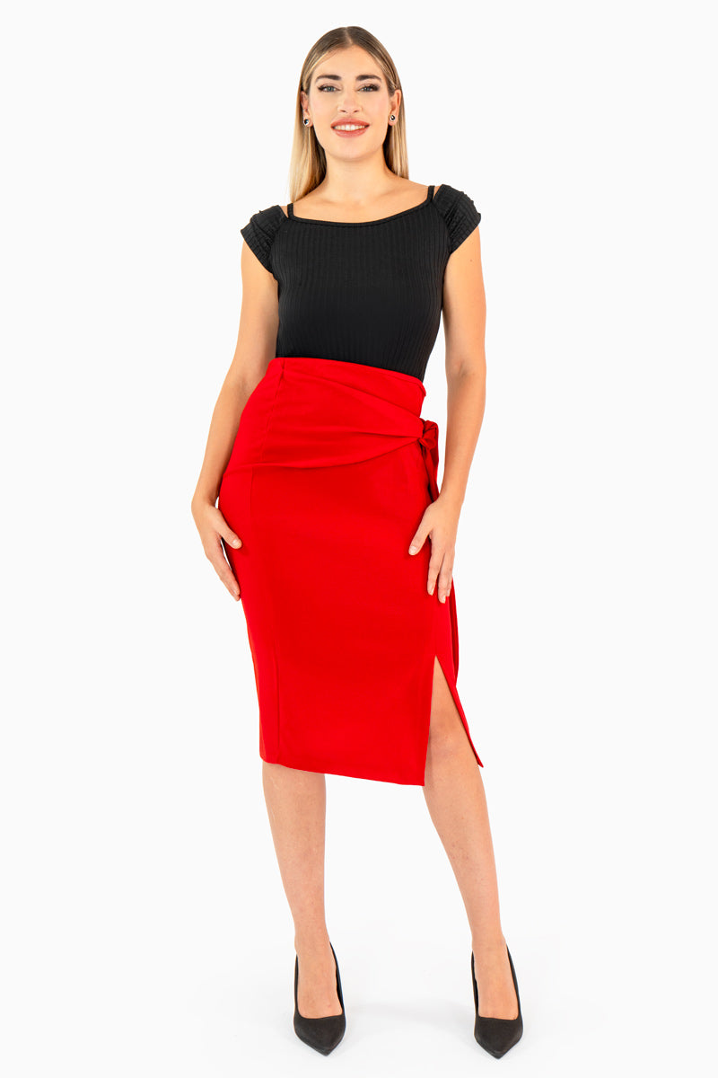 Falda midi con amarre y abertura en pierna