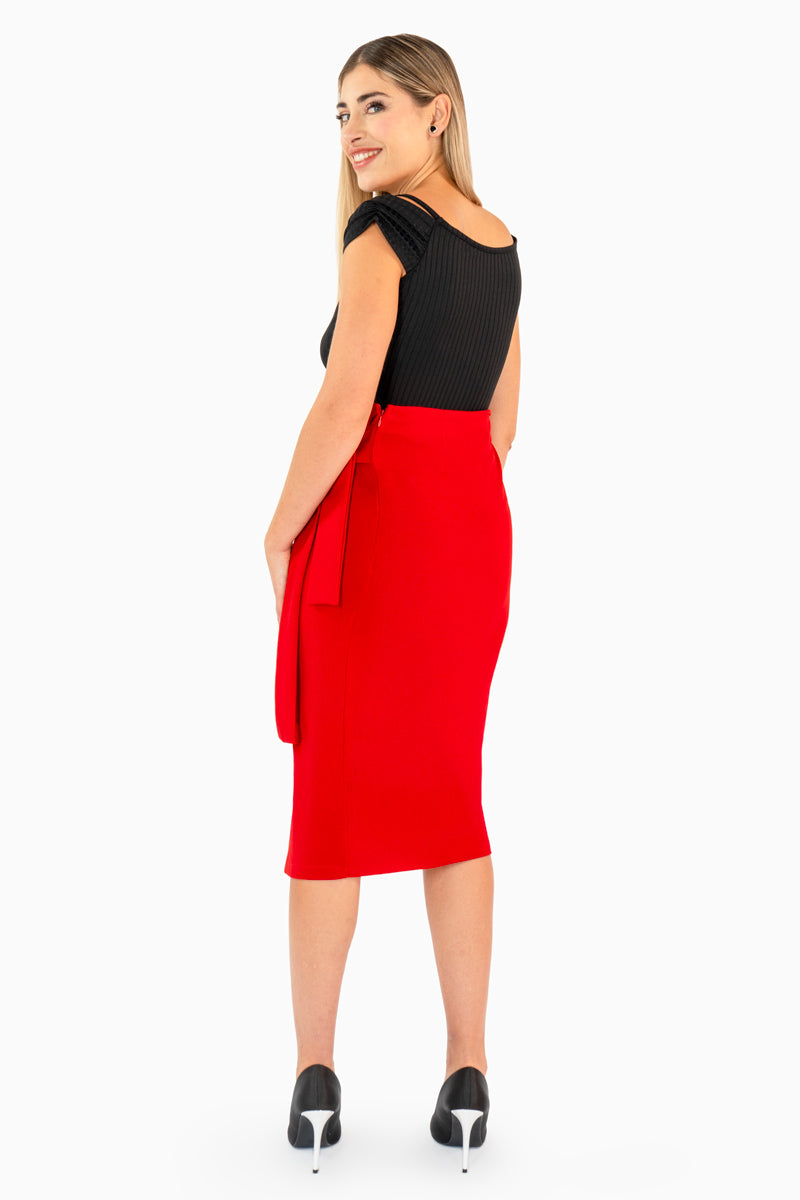 Falda midi con amarre y abertura en pierna