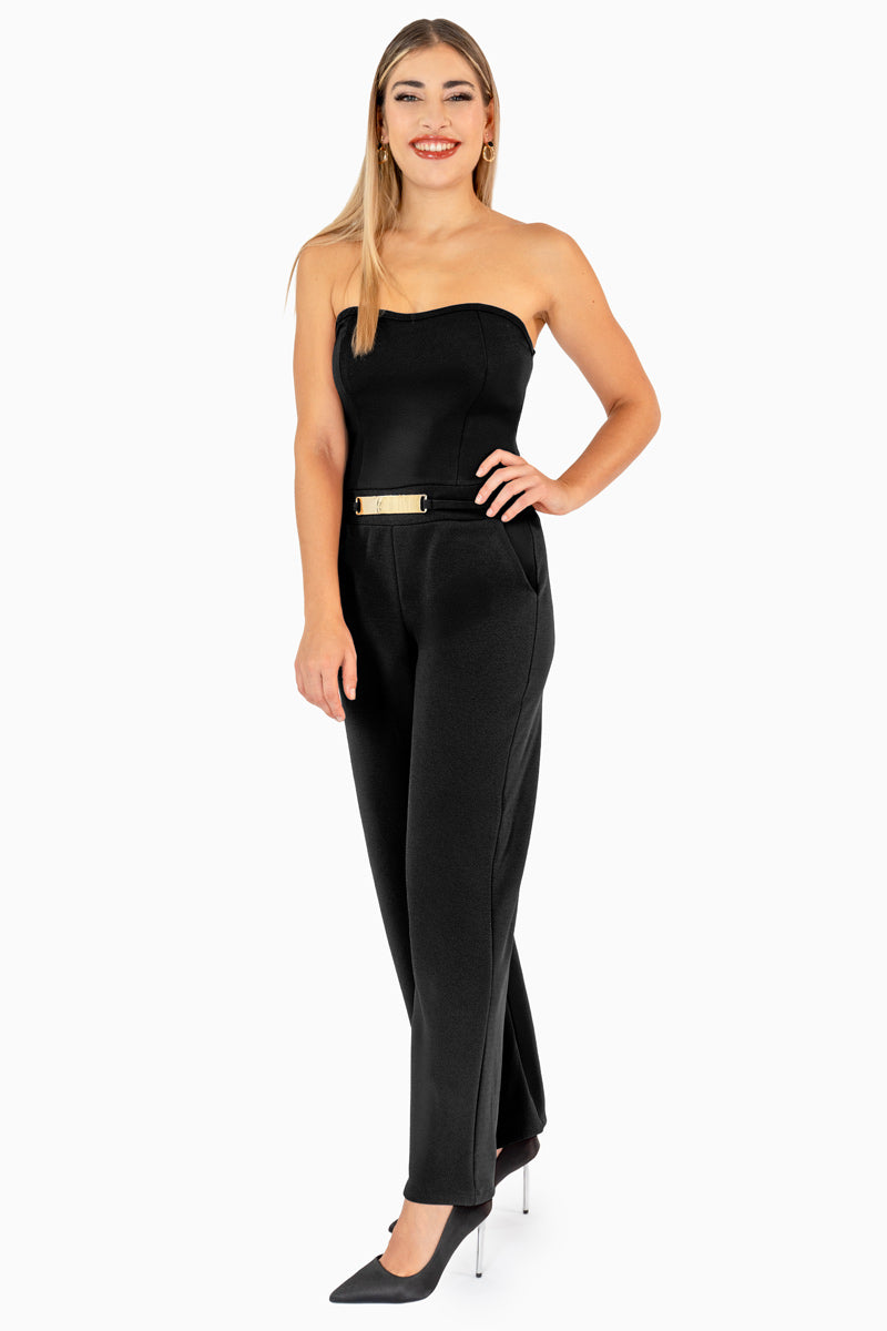 Jumpsuit strapless con detalle en cintura