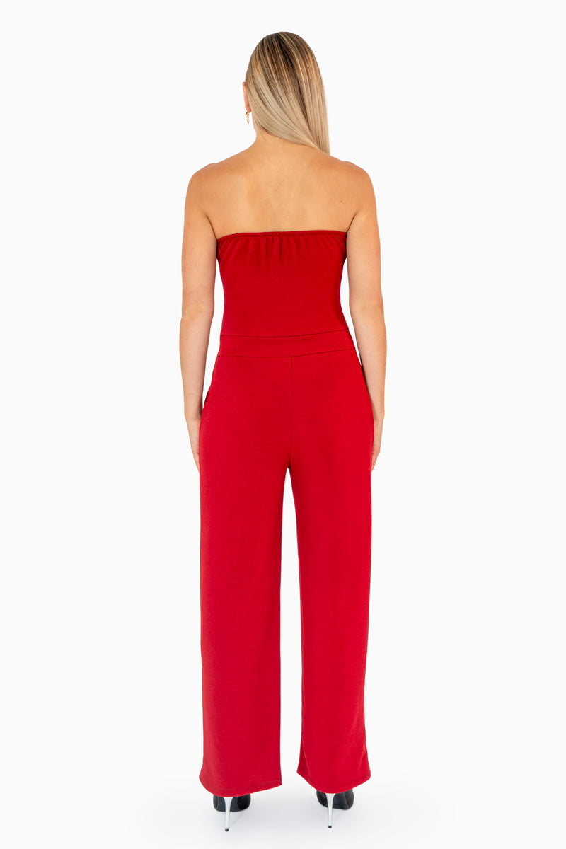 Jumpsuit strapless con detalle en cintura