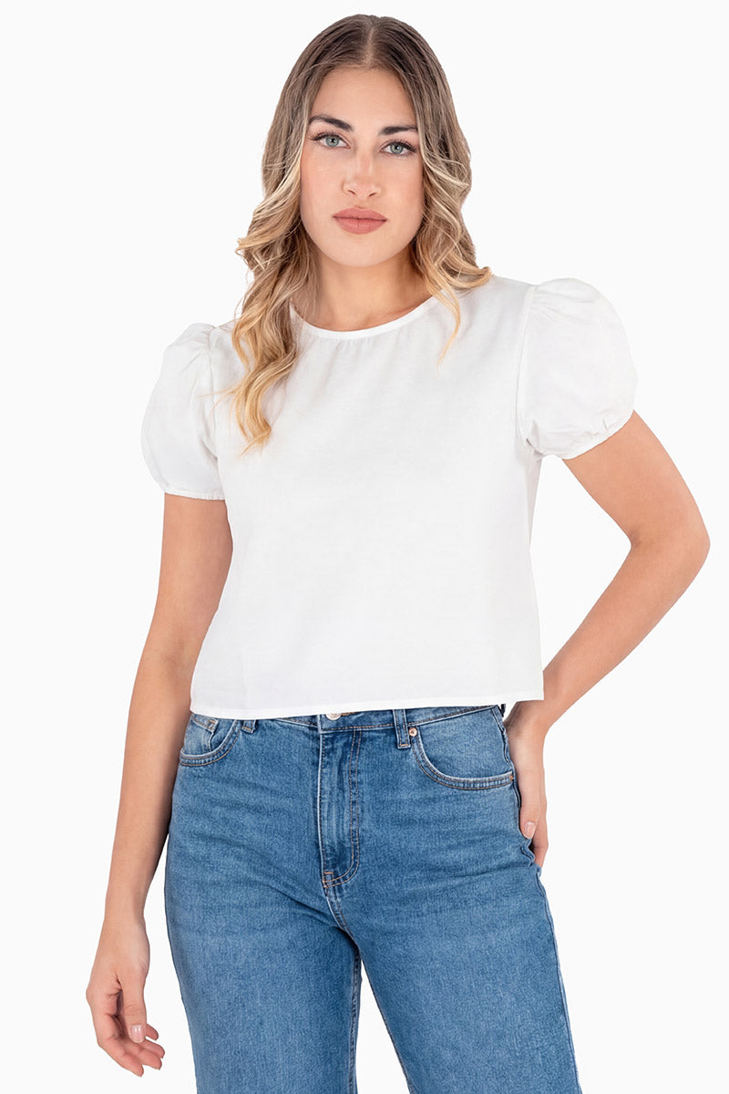 Blusa crop manga abullonada