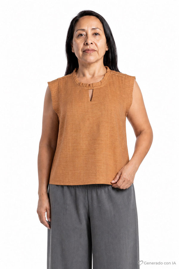 Blusa sin mangas con abertura en cuello
