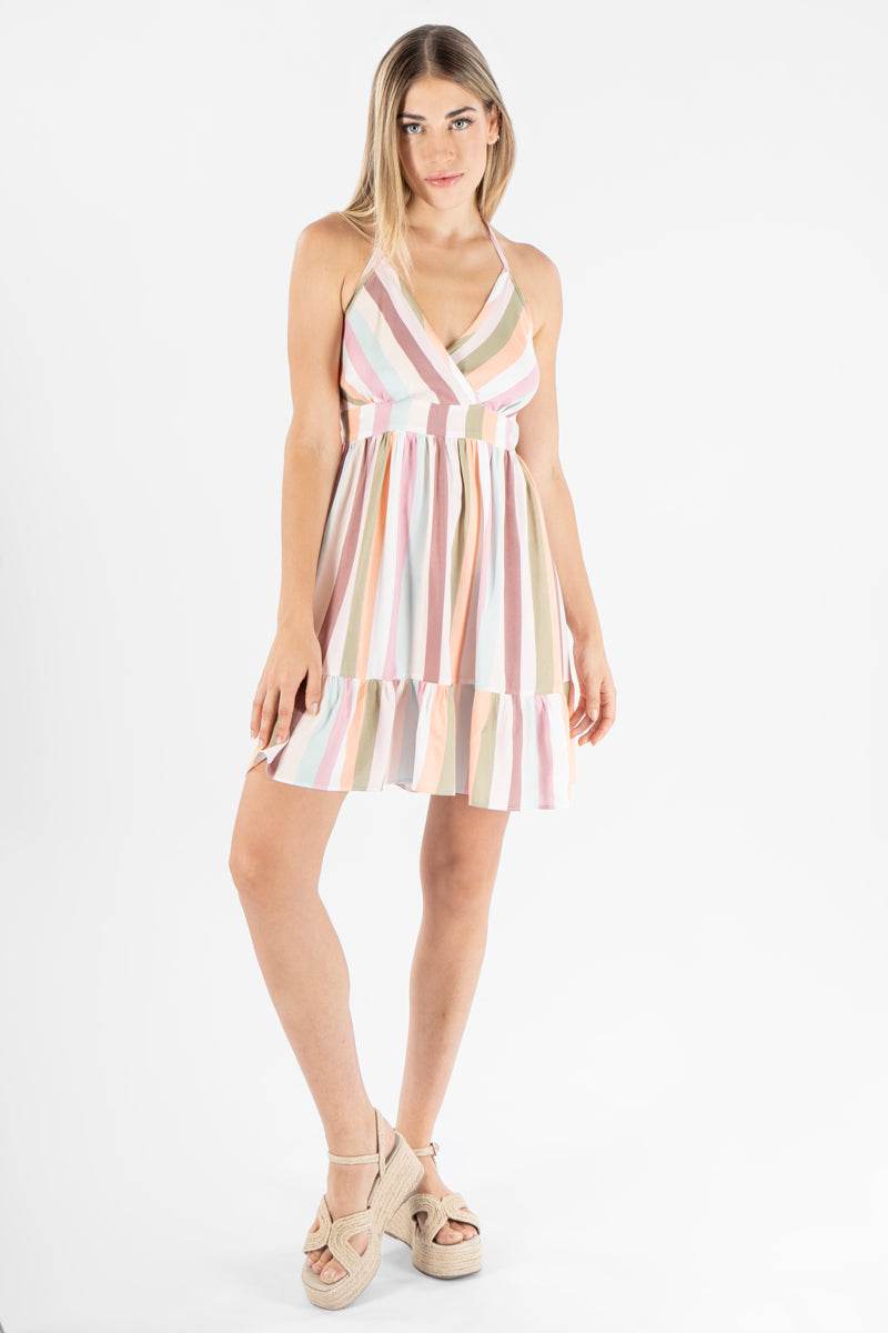 Vestido a rayas escote v amplio - Santory Ropa  (7141430231107)