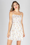 Vestido corto floral con tablones