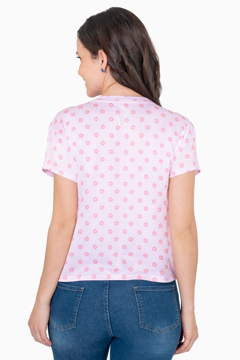 Playera manga corta de stitch  y flores