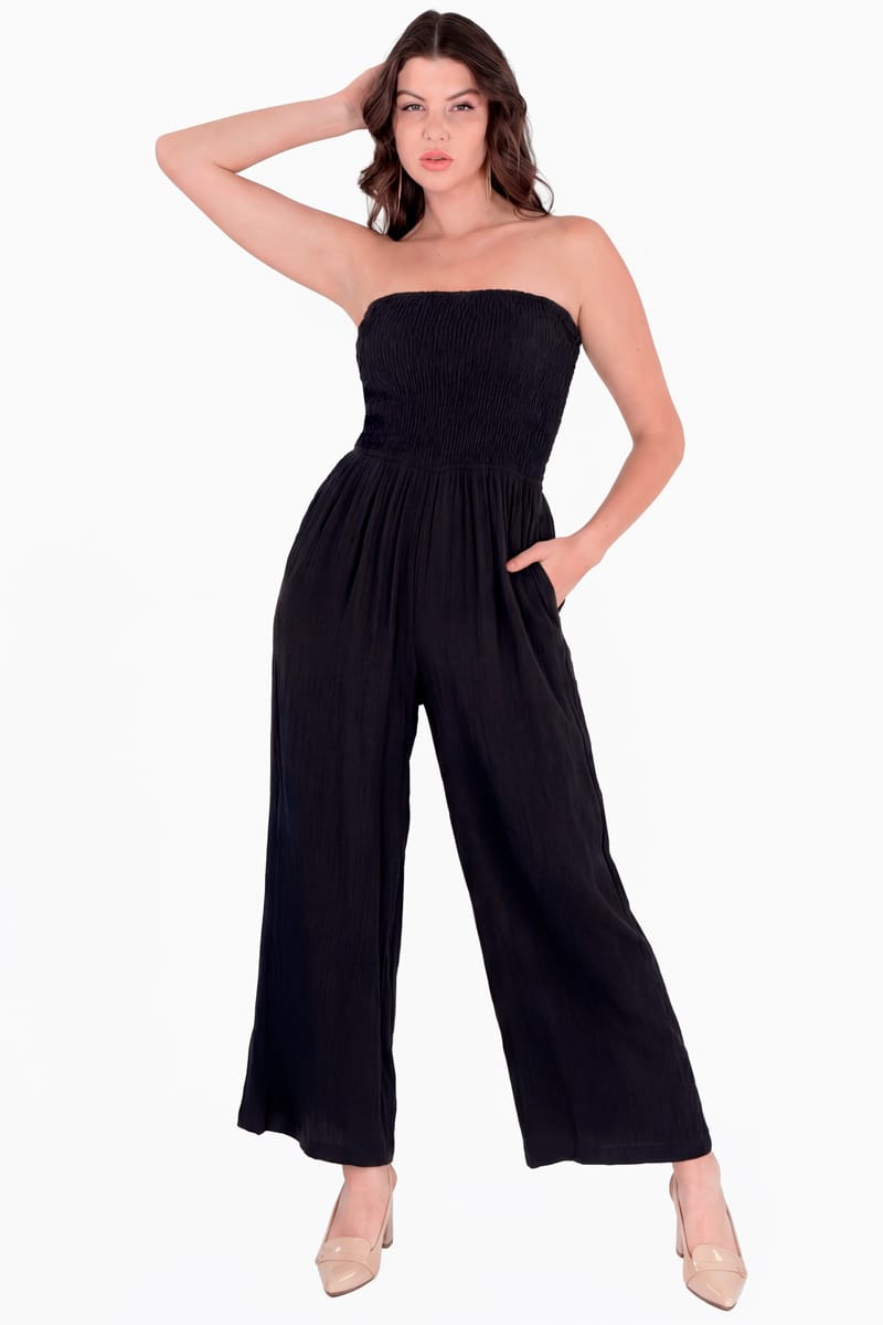 Jumpsuit strapless con enresortado