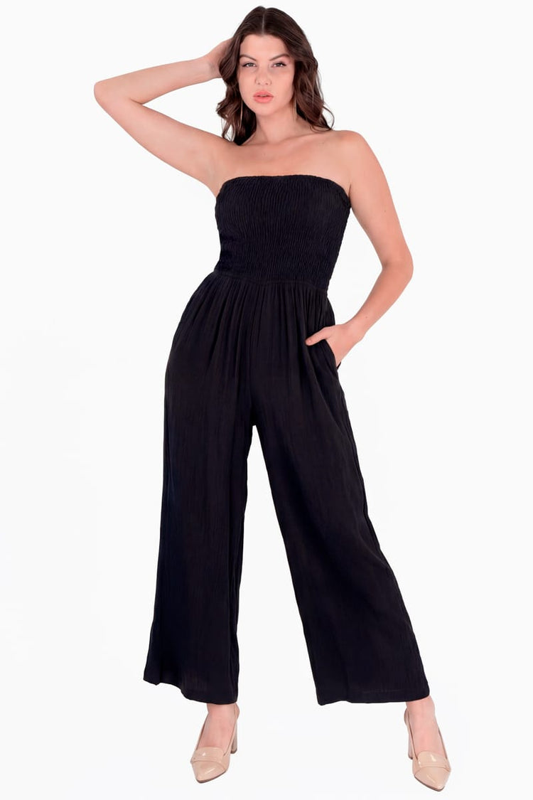 Jumpsuit strapless con enresortado