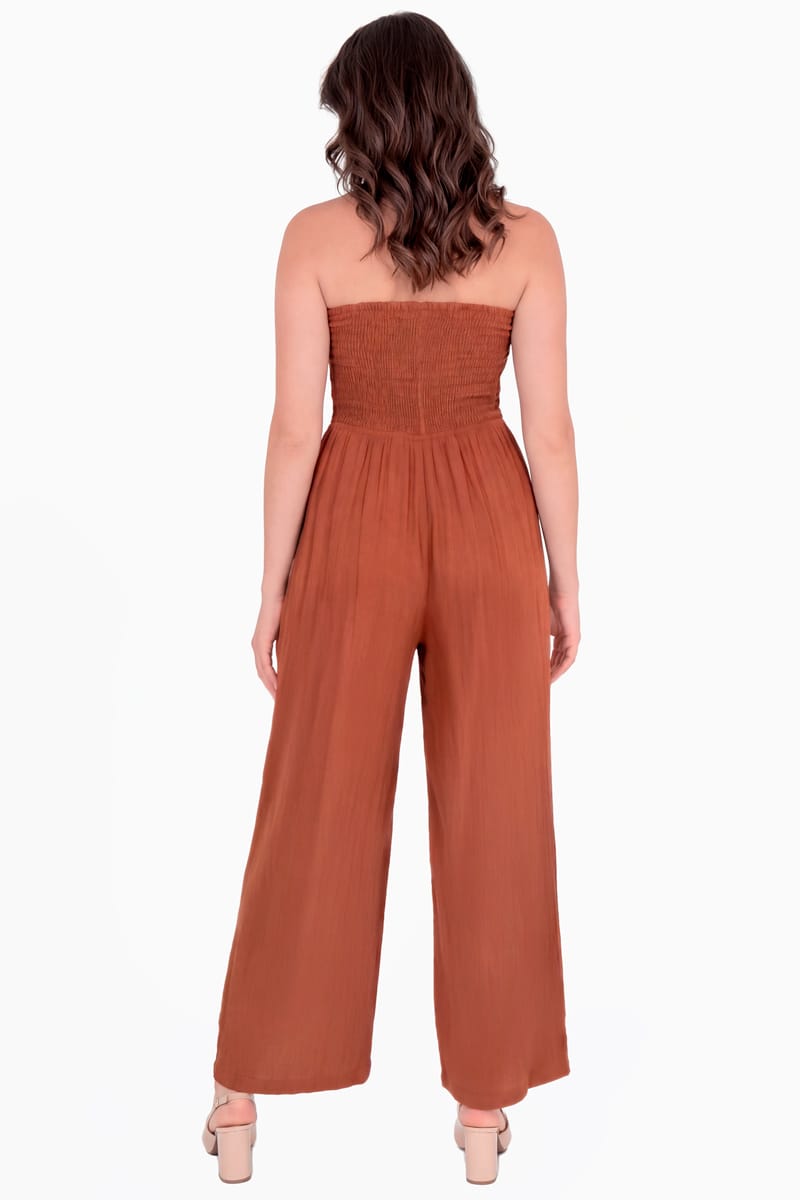 Jumpsuit strapless con enresortado