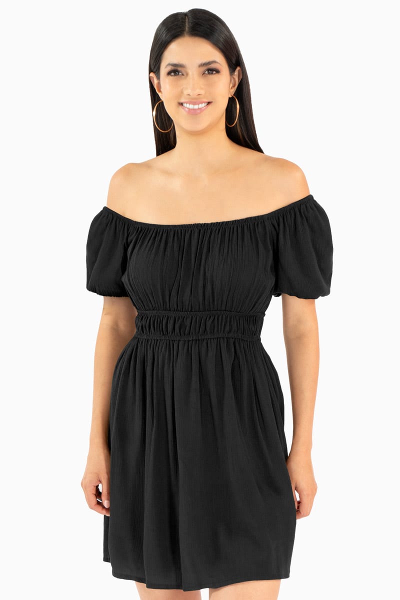 Vestido corto manga globo