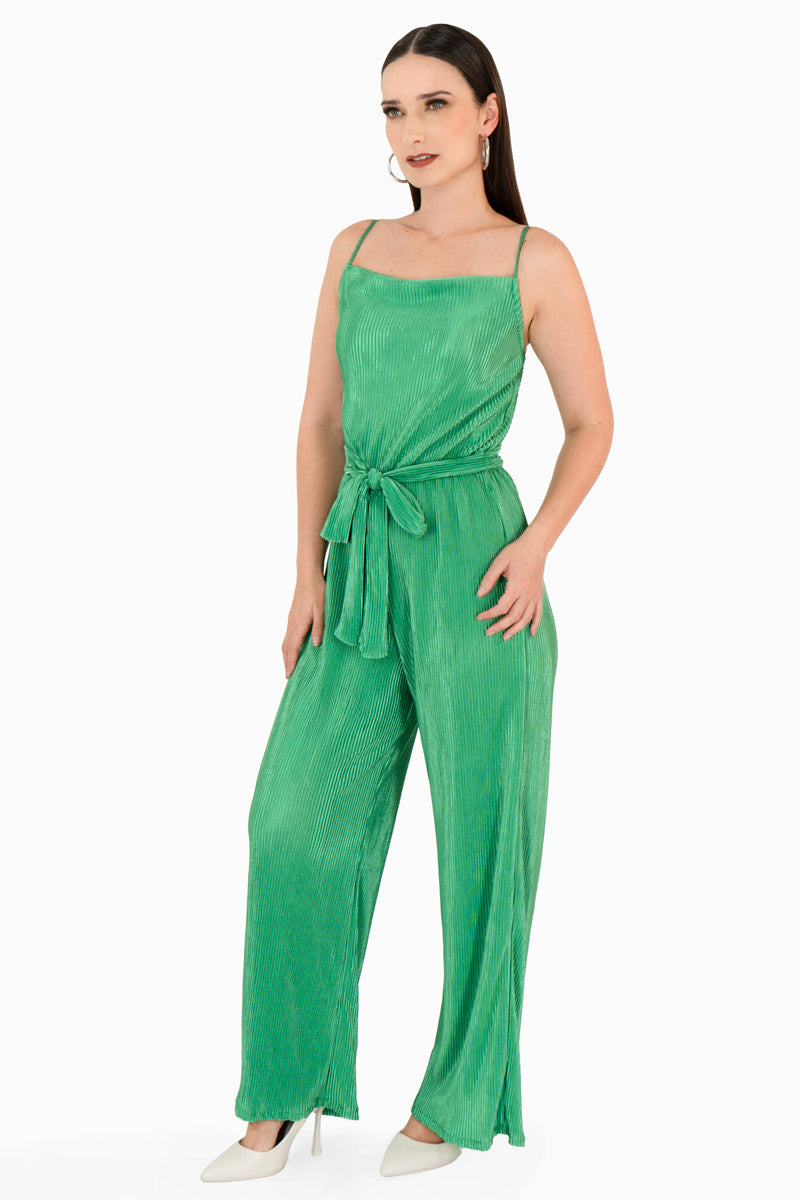 Jumpsuit plisado de tirantes con amarre