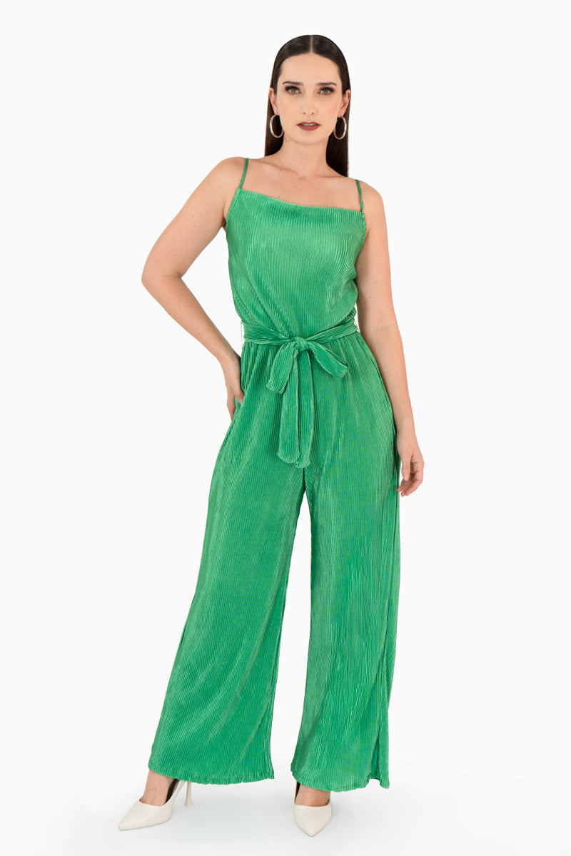 Jumpsuit plisado de tirantes con amarre