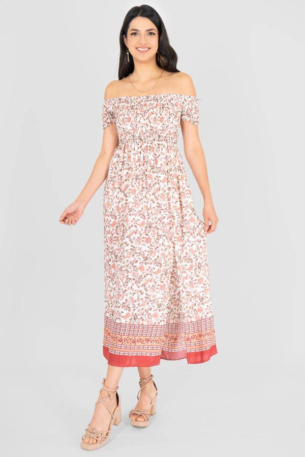 Vestido estampado y hombros descubiertos - Santory Ropa  (7463730348099)