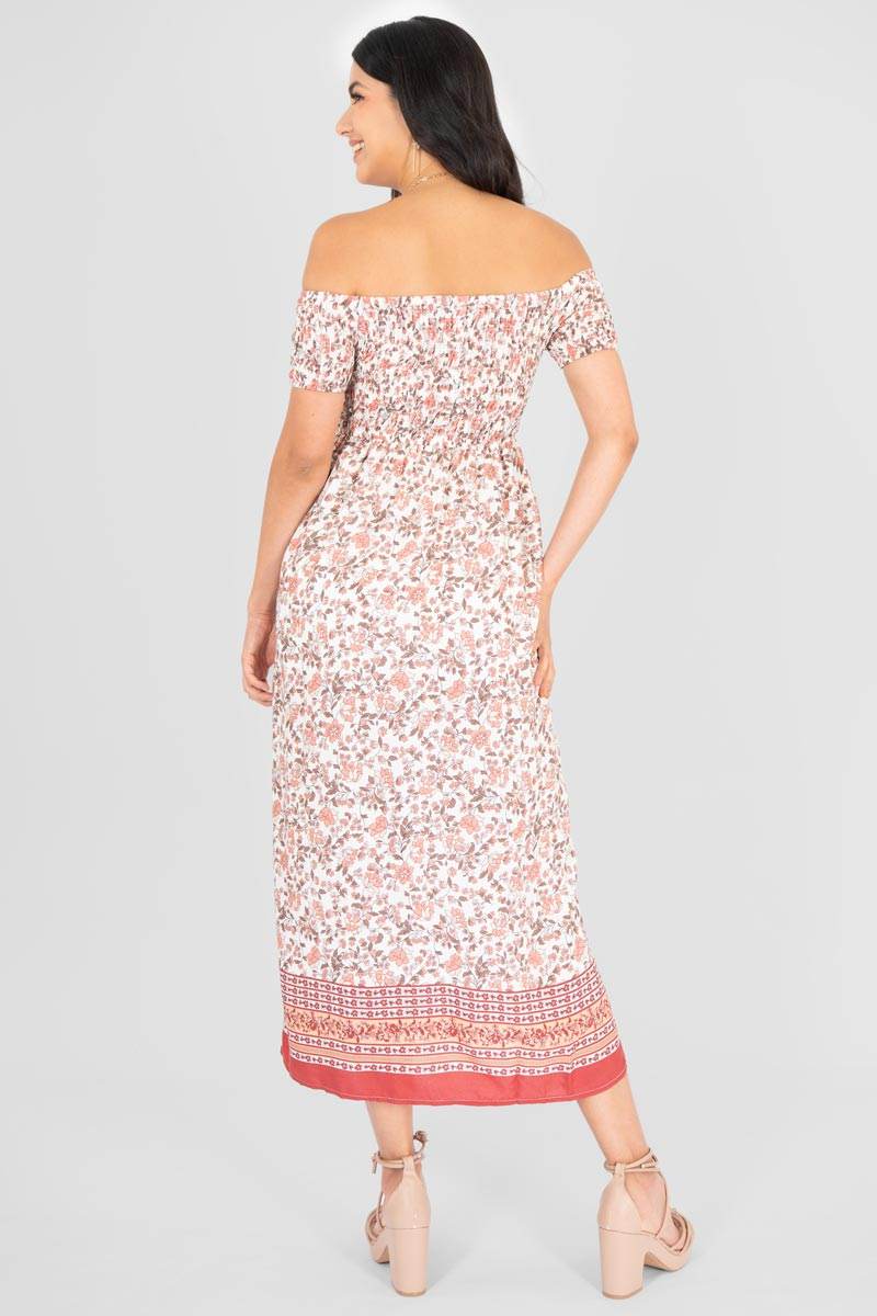 Vestido estampado y hombros descubiertos - Santory Ropa  (7463730348099)